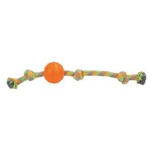 Corde à trois nœuds + balle caoutchouc - 47 x 7 x 7 cm - Orange