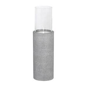 Photophore sur pied - Fibre ciment et verre - 21 x 21 H 74 cm - Gris