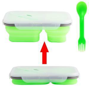 Lunch box à 2 compartiments rétractables en silicone - 21,5 x 15,5 x 7,5 cm - vert