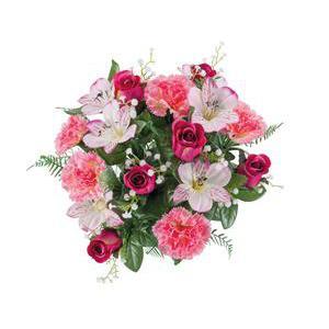 Piquet de 18 roses, œillets et alstroemerias - Polyester - 60 cm - 4 coloris au choix