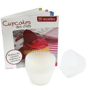 Coffret réalisation de cupcakes - 8 moules en silicone et livret - 20 x 23 cm - Blanc