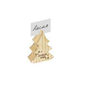 Sapin en bois ' Joyeux Noël ' marque-place - 5 x 6 x 2 cm - Beige