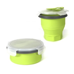 Lunch box rétractable spécial pâtes avec couverts intégrés 70 cl - Diamètre 14 cm - Vert