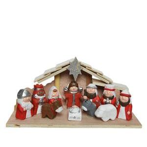 crèche bois 11 santons t.cuite