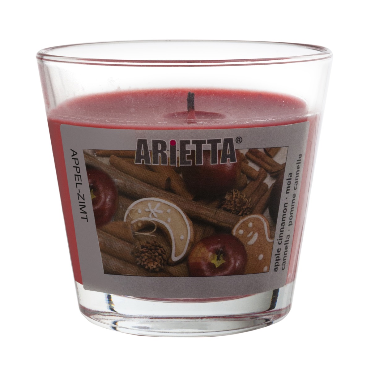 Bougie parfumée cannelle dans son pot - Diamètre 9 x H 8 cm - Rouge, transparent