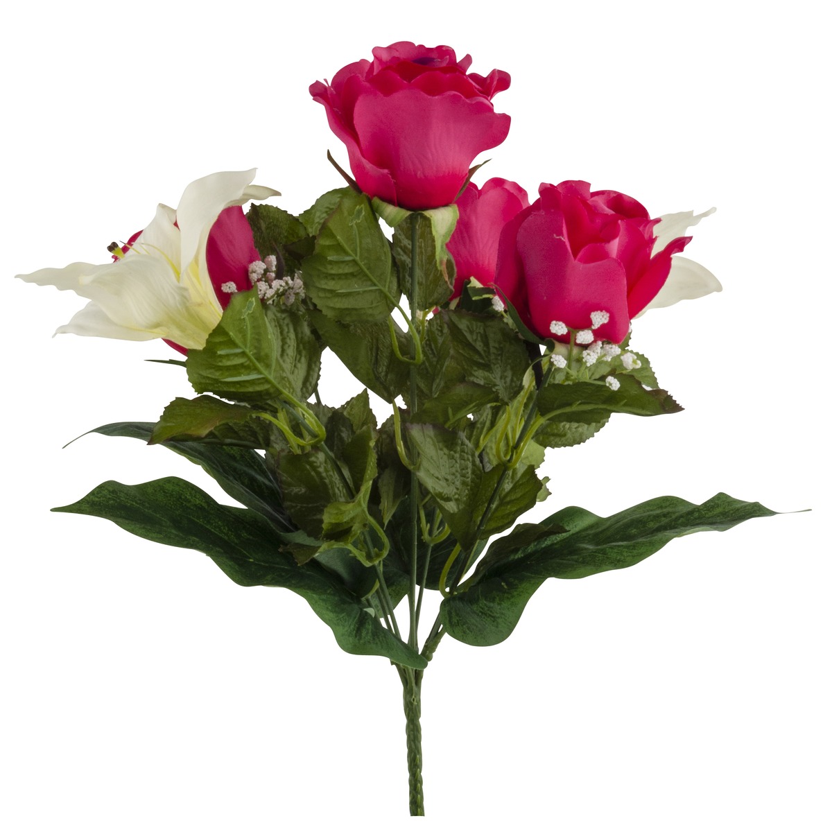 Bouquet de rose et lys artificiels - Hauteur 42 cm - Rose