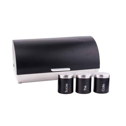 4 Boites De Cuisine 36 X 21 X H 17 Cm Noir Et Gris Materiel