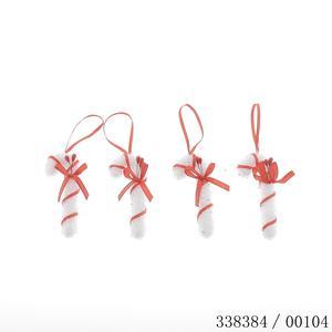 4 suspensions canne à sucre avec ruban rouge - 10cm