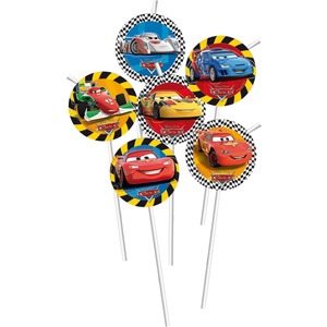 Lot de 6 pailles Cars rsn en carton - 24 cm - Multicolore