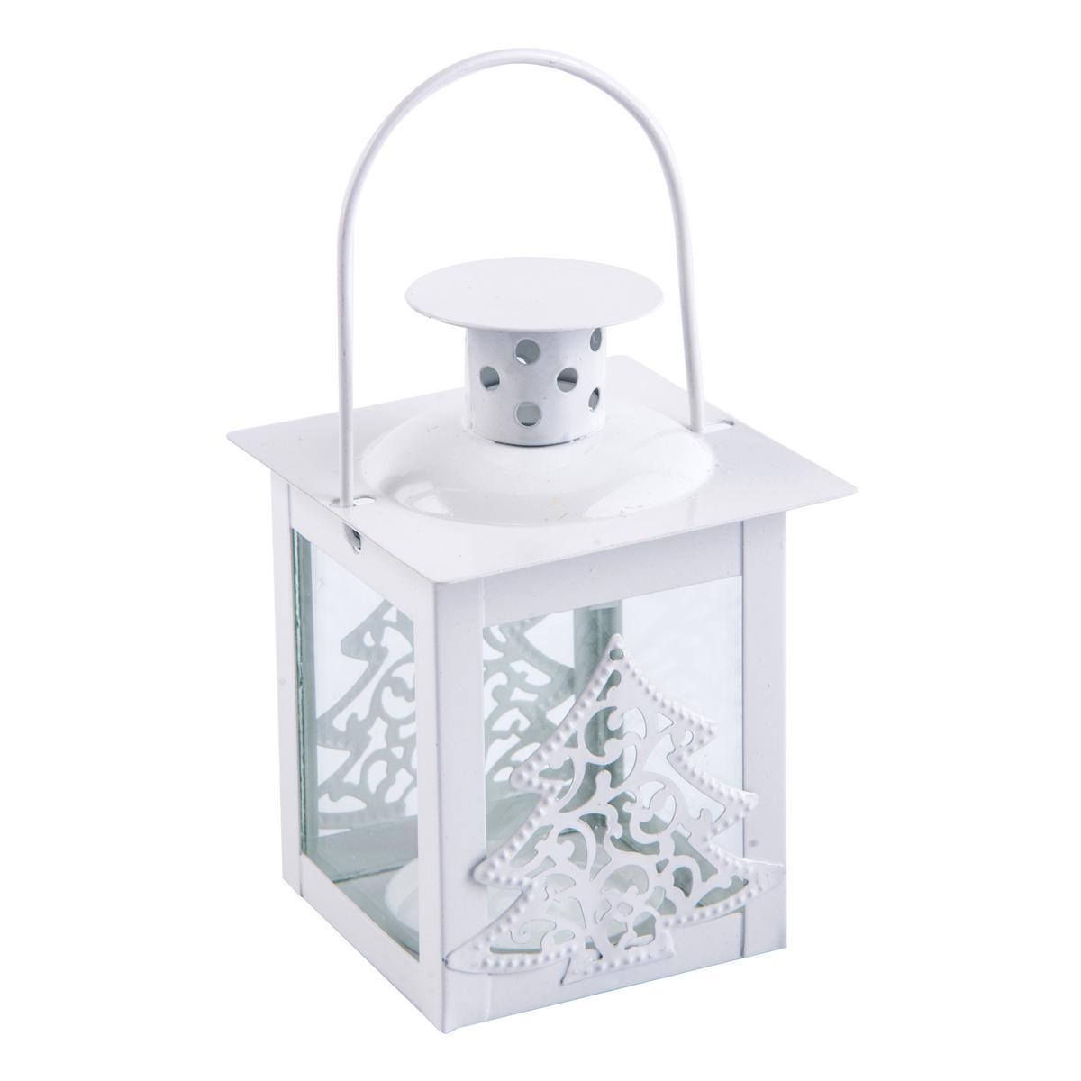 Lanterne déco sapin - Métal et verre - 7,5 x 7,5 x H 10,5 cm - Rouge ou Blanc Lanterne déco sapin - Métal et verre - 7,5 x 7,5 x H 10,5 cm - Rouge ou Blanc
