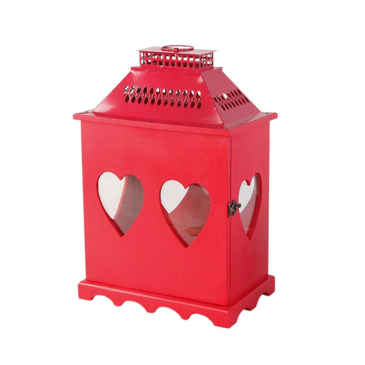 Lanterne cœur - Bois - 31 x 19 x H 45,5 cm - Rouge Lanterne cœur - Bois - 31 x 19 x H 45,5 cm - Rouge
