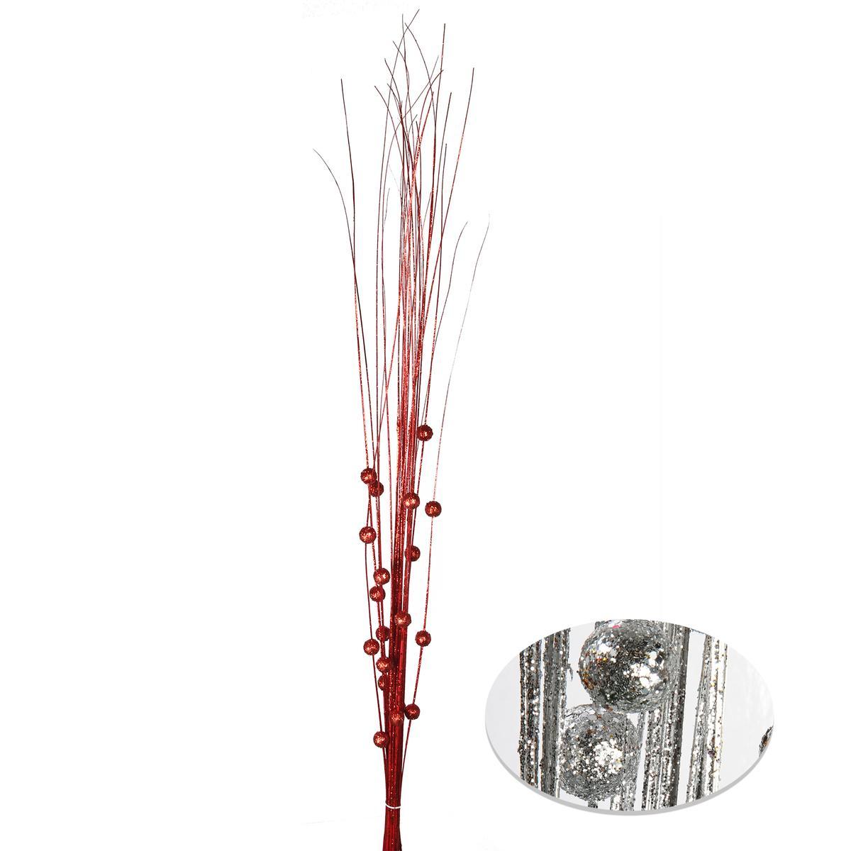 Fagot de branches pailletées + boules en bois - H 120 cm Fagot de branches pailletées + boules en bois - H 120 cm