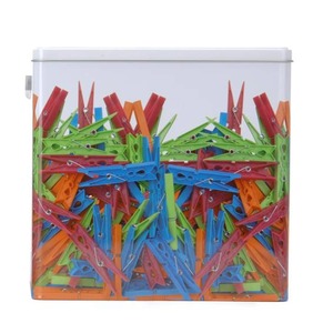 Boîte à pinces à linge avec anse en métal - 19 x 13 x 14 cm - Multicolore