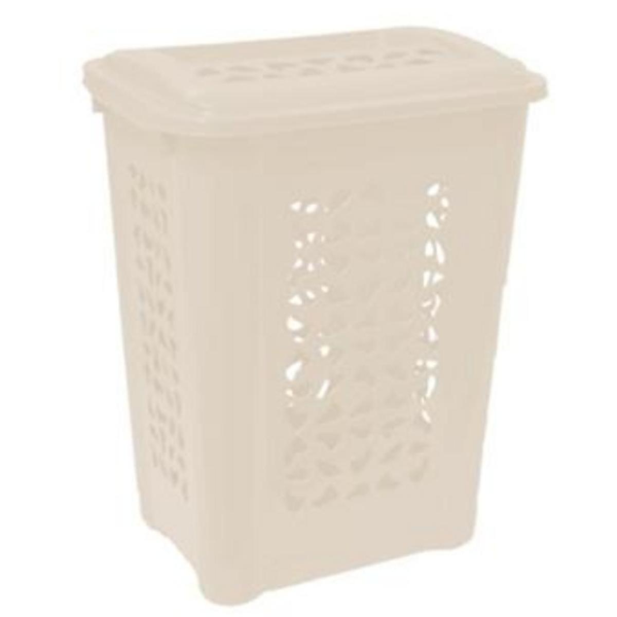 Coffre à linge - Plastique - 45 x 34 x H 60 cm - Beige ivoire Coffre à linge - Plastique - 45 x 34 x H 60 cm - Beige ivoire