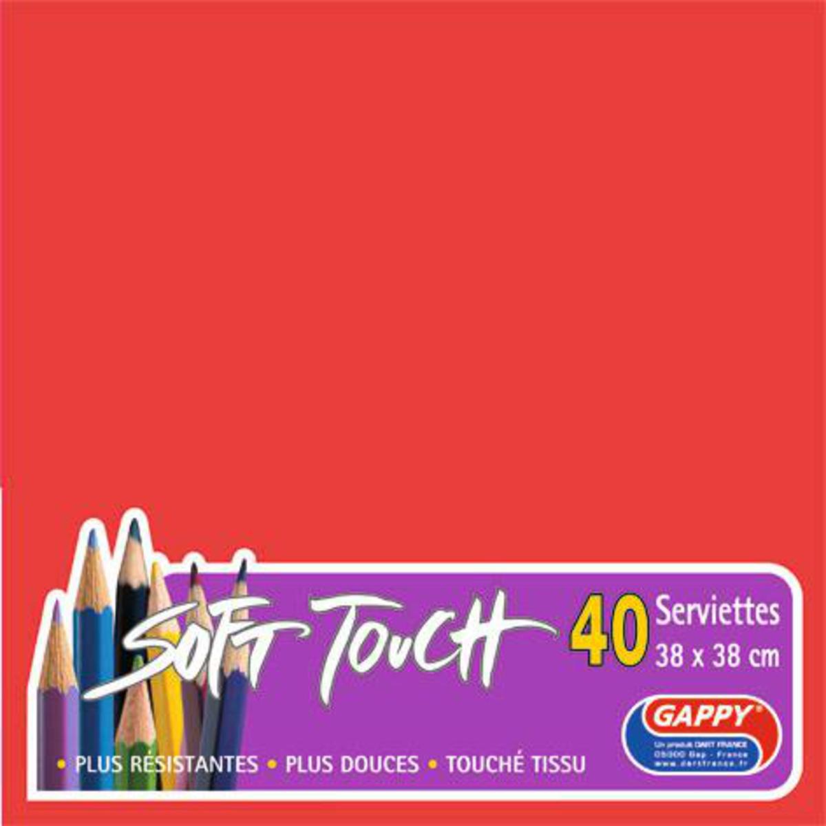 Lot de 40 serviettes en papier Soft Touch Gappy - 38 x 38 cm - Pure Ouate de Cellulose - Rouge Lot de 40 serviettes en papier Soft Touch Gappy - 38 x 38 cm - Pure Ouate de Cellulose - Rouge