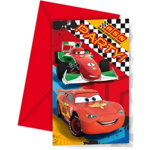 Lot de 6 cartes d'invitation Cars en carton - 11 x 21 cm - Multicolore