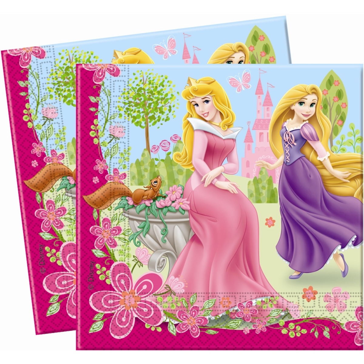Lot de 20 serviettes Princesses en pate de cellulose - 33 x 33 cm - Multicolore