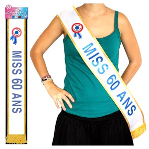 Écharpe de Miss 60 ans - Tissu - 184 cm - Bleu