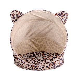 Tente à chat léopard - Polyester - H 48 cm - Blanc, marron et noir