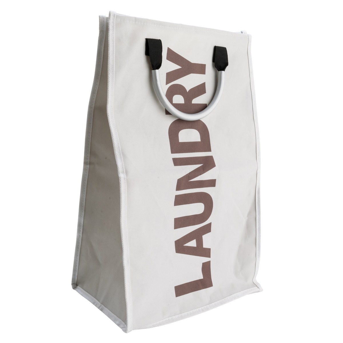 Sac à linge Laundry en polyester - 32 x 54 x 24 cm - Blanc, marron