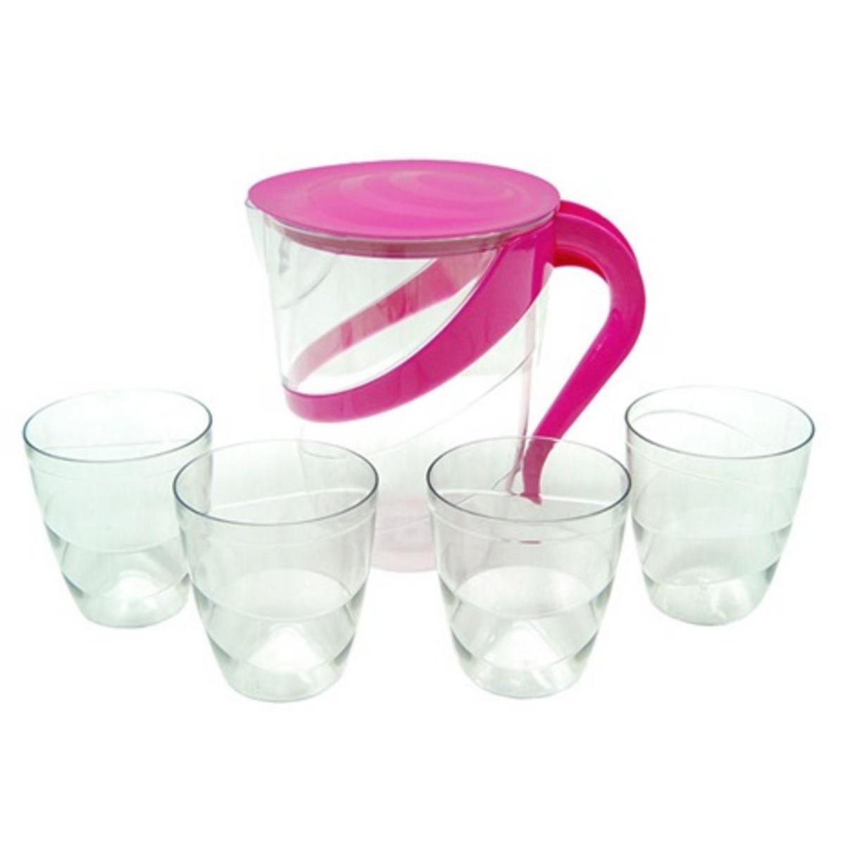 Carafe + 4 gobelets - Polystyrène - 2.6 L - Rose