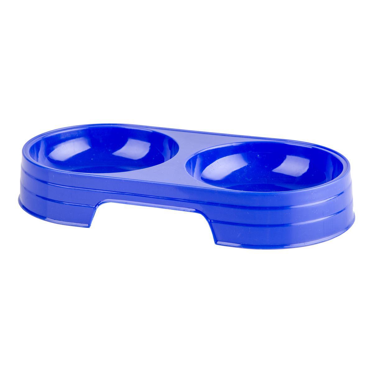 Gamelle double pour chat - Plastique - 23,5 x 16,5 x H 4,5 cm - 4 coloris