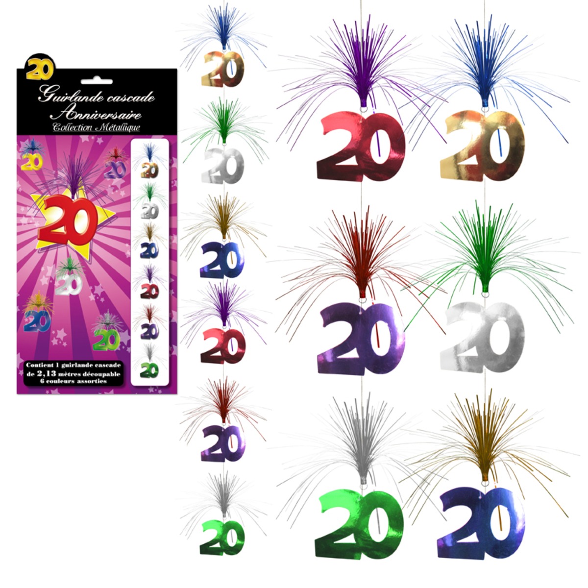Guirlande cascade Anniversaire 20 ans - 2,13 m - Multicolore