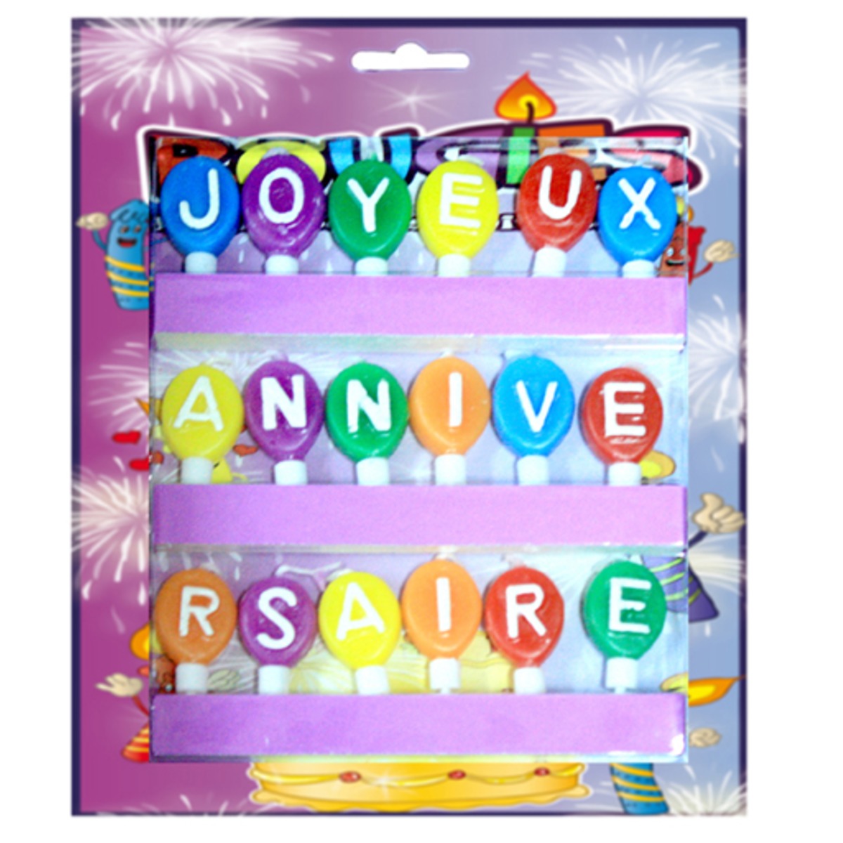 Bougies forme ballon Joyeux anniversaire avec languette - H 3 cm - Multicolore