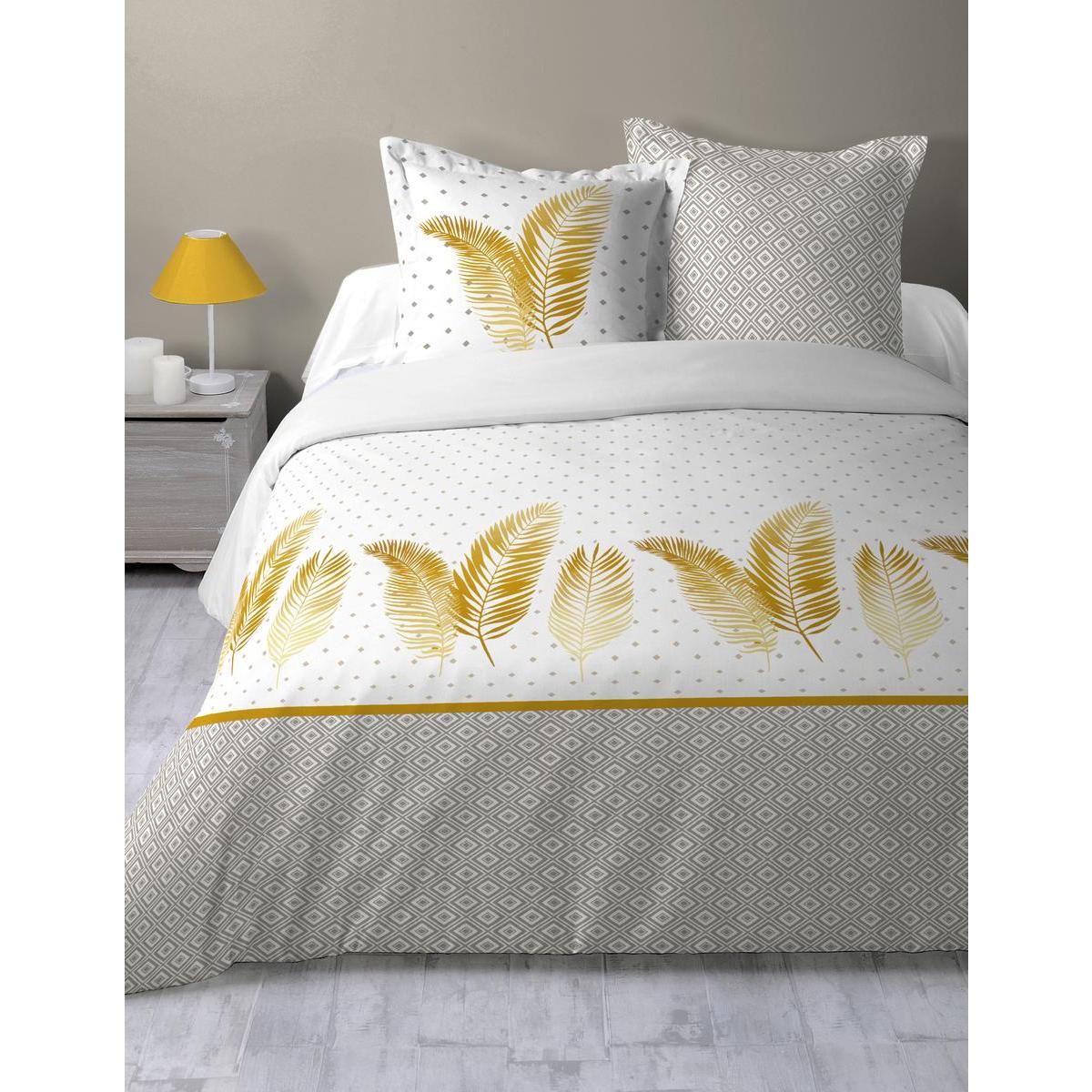 Housse de couette Exolu 2 personnes - L 240 x l 220 cm - Beige, jaune, blanc