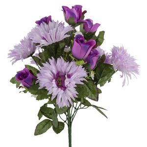 Piquet de 14 roses et gerbera - Lavande - Hauteur : 40 cm
