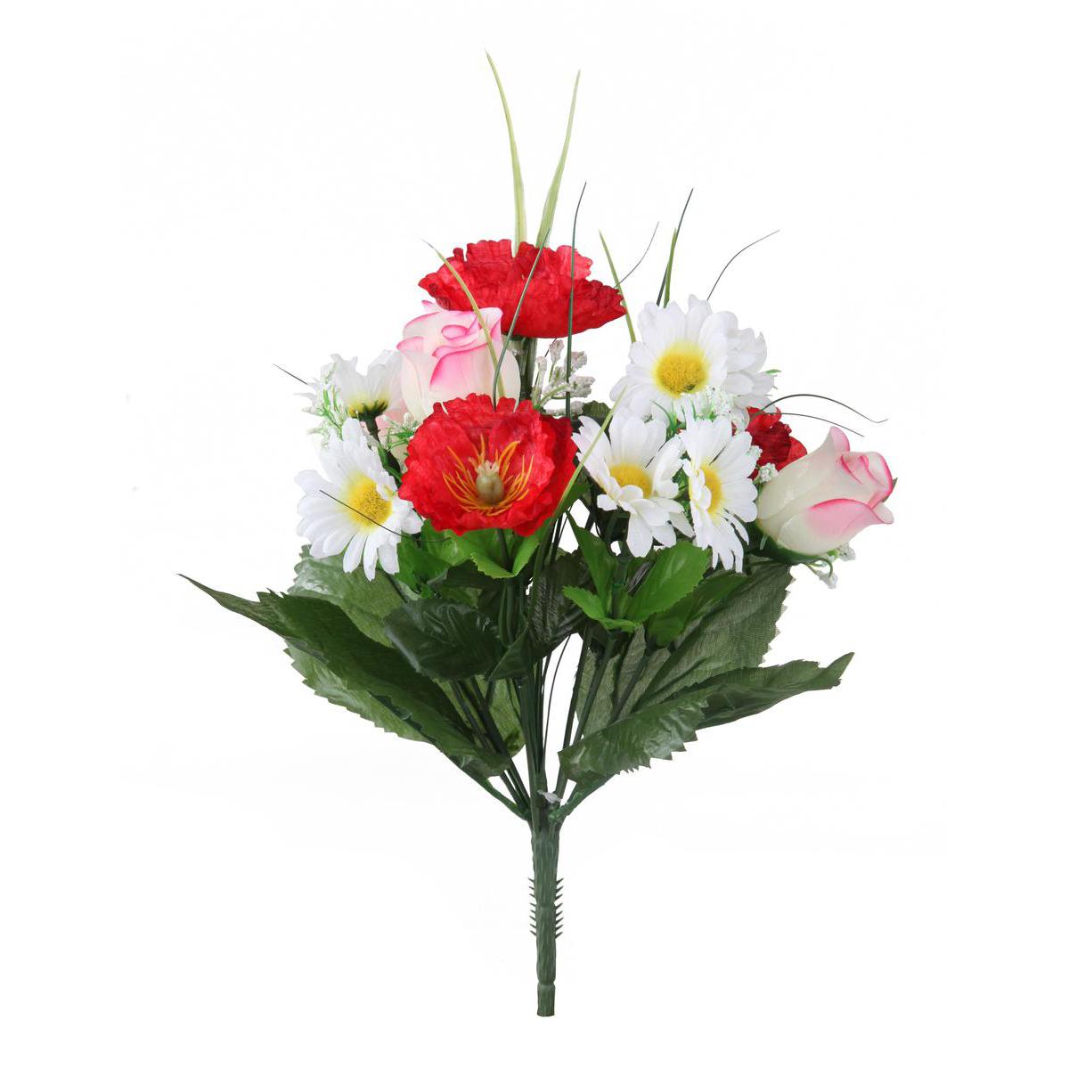 Bouquet De Coquelicots Roses Et Marguerites Plastique Et Polyester Rouge Et Orange Fleurs Artificielles La Foir Fouille