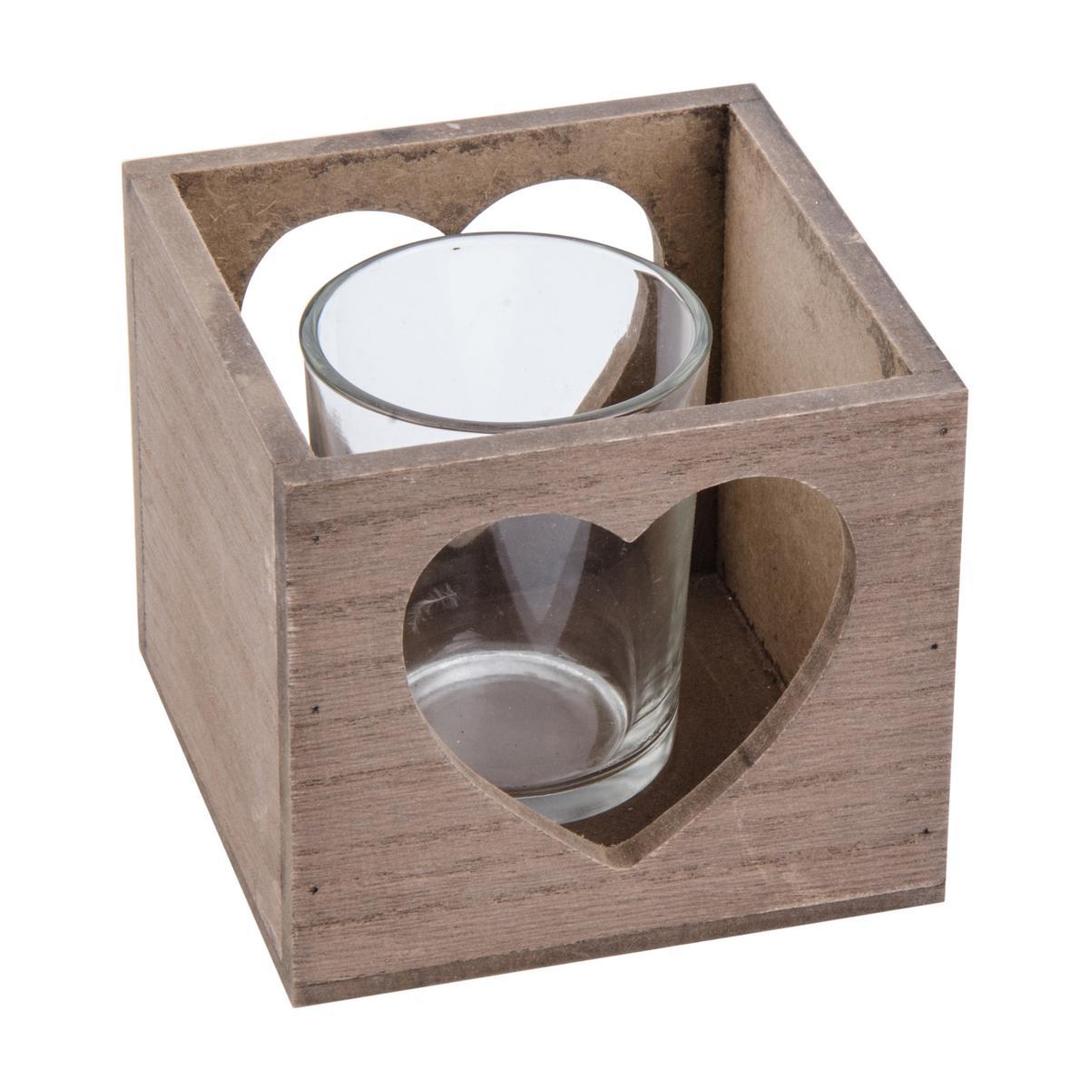 Photophore carré cœur - MDF - 9,2 x 9,2 x H 8 cm - Naturel Photophore carré cœur - MDF - 9,2 x 9,2 x H 8 cm - Naturel