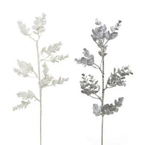 Tige d'eucalyptus synthétique pailletée - H 65 cm - Argenté