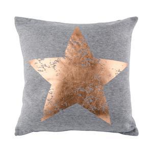 Coussin étoile - 100 % polyester - 40 x 40 cm - Gris et cuivré