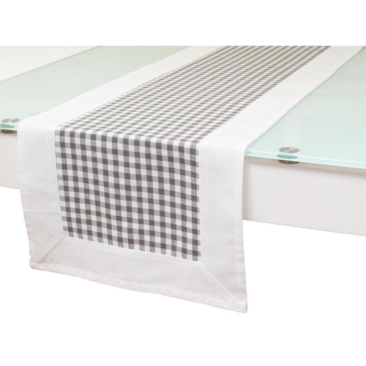 Chemin de table en coton vichy gris jacquard Chemin de table en coton vichy gris jacquard