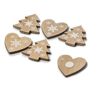 Sapins et 3 coeurs adhésifs bois type chalet - 4 x 3.5 cm