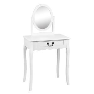 Coiffeuse 1 Tiroir Miroir 65 X 36 X H 127 Cm Blanc Meubles