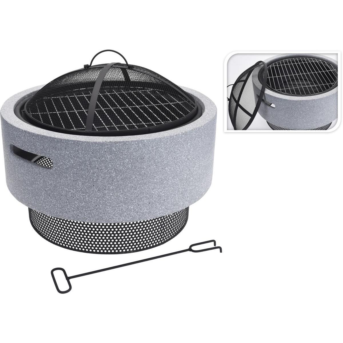 Vasque de feu avec support barbecue - Gris