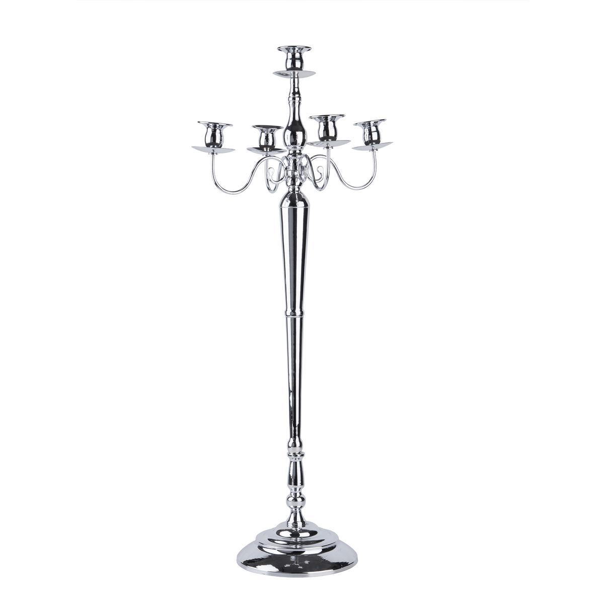 Chandelier métallique 5 branches - ø 37.5 x H 89 cm - Différents coloris - Argent