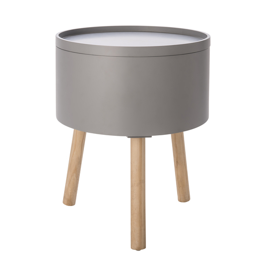 Table Ronde D Appoint Avec Rangement Bois Mdf Gris Meubles