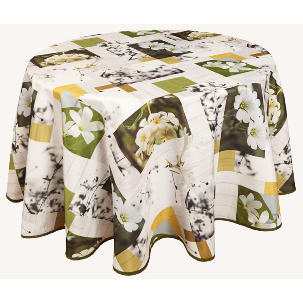Toile cirée ronde - 100 % Polyester - 145 x 300 cm - Vert et blanc Toile cirée ronde - 100 % Polyester - 145 x 300 cm - Vert et blanc