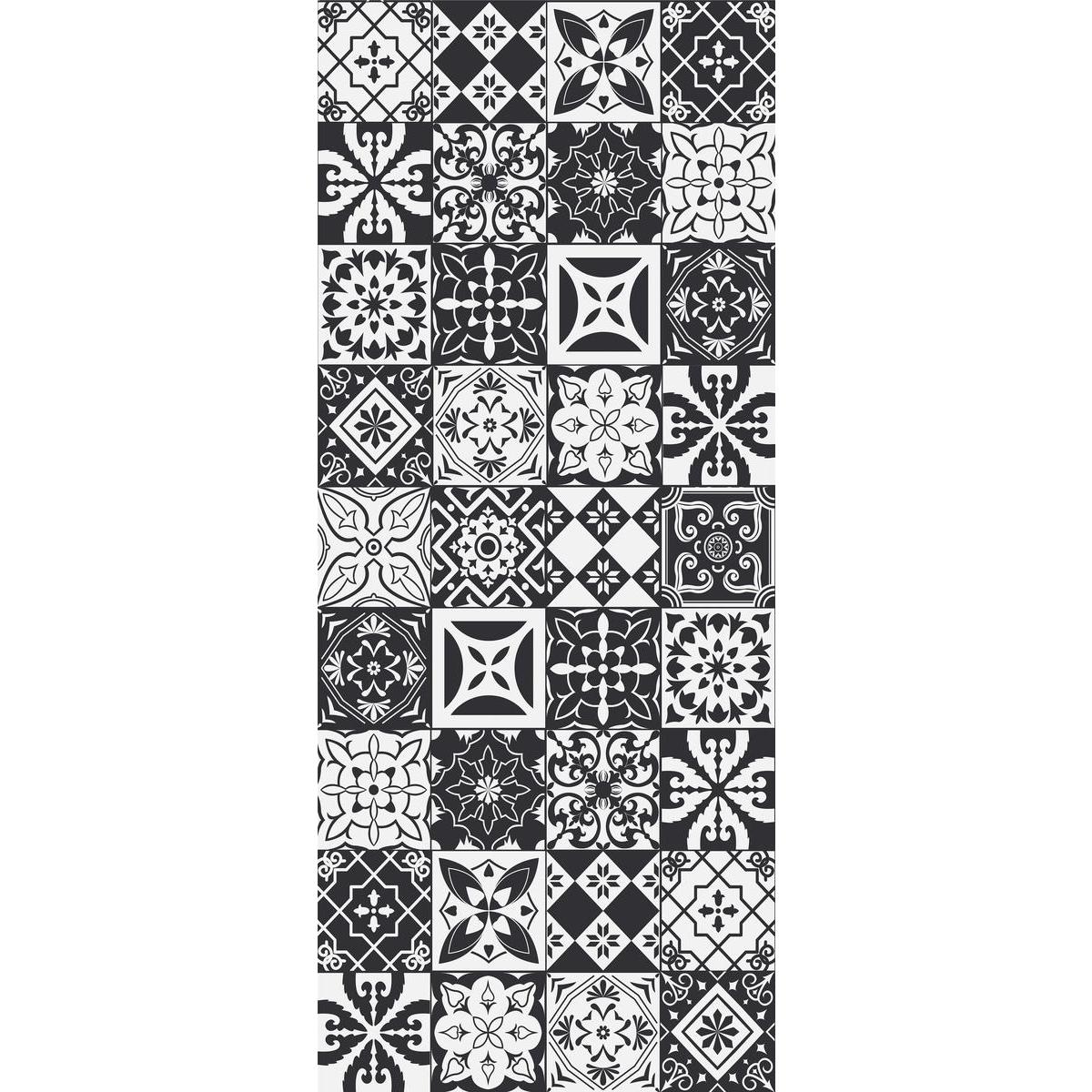 Tapis vinyle Azulejos - 50 x 120 cm - Noir, Blanc