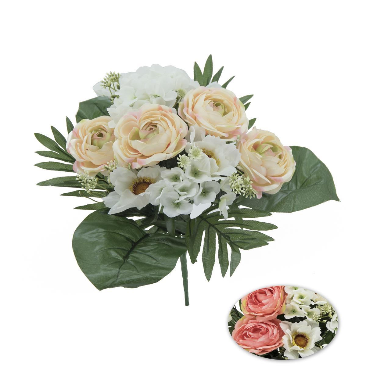 Bouquet de Renoncules, Hortensias & Gerberas - H 40 cm - Blanc, Rose