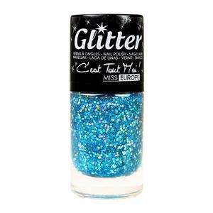 Vernis à ongles collection paillettes n°42 - ø 2.8 x H 6.75 cm - Bleu Azur étincelant - MISS EUROPE