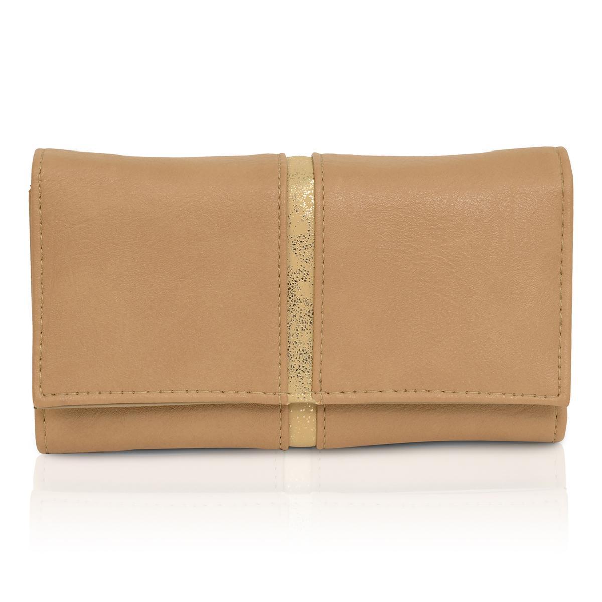 Portefeuille synthétique 3 volets poche zippée + pression - L 18 x H 10 x 3 cm