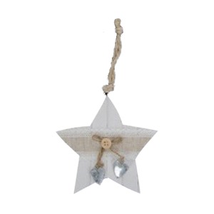 Suspension en bois en forme d'étoile - 14 x 14 x 1,5 cm - Marron, Blanc