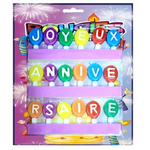 Bougies forme ballon Joyeux anniversaire avec languette - H 3 cm - Multicolore