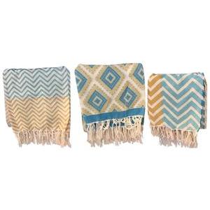 Fouta à motifs Zig Zaf - 100 x 180 cm - Différents modèles assortis - Jaune, bleu, beige