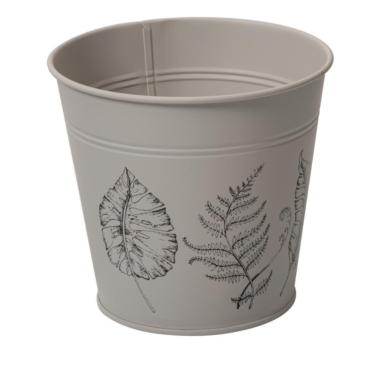 Pot en métal imprimé feuilles - ø 16 x H 14 cm - Beige - MOOREA