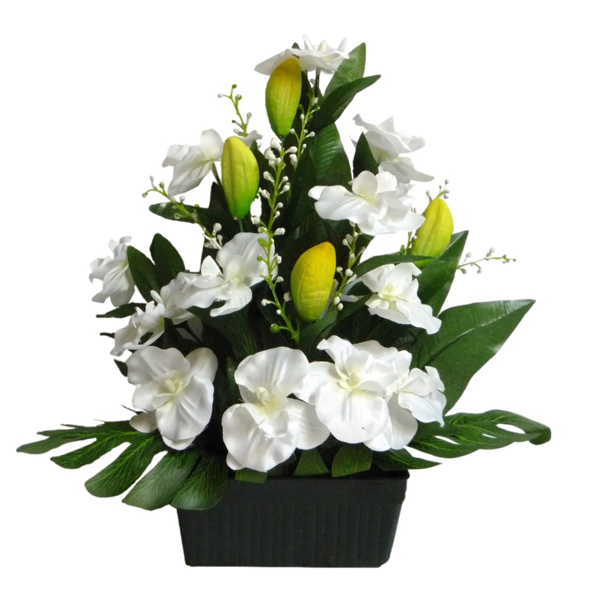 Jardinière orchidées + boutons de lys + feuilles - Hauteur 40 cm - Différents modèles